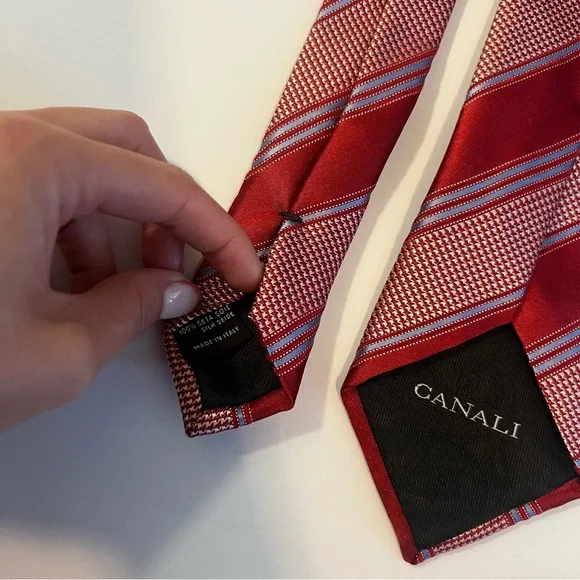Canali, Red, Striped, 100% Silk, Made in Italy,‎ Men's Tie